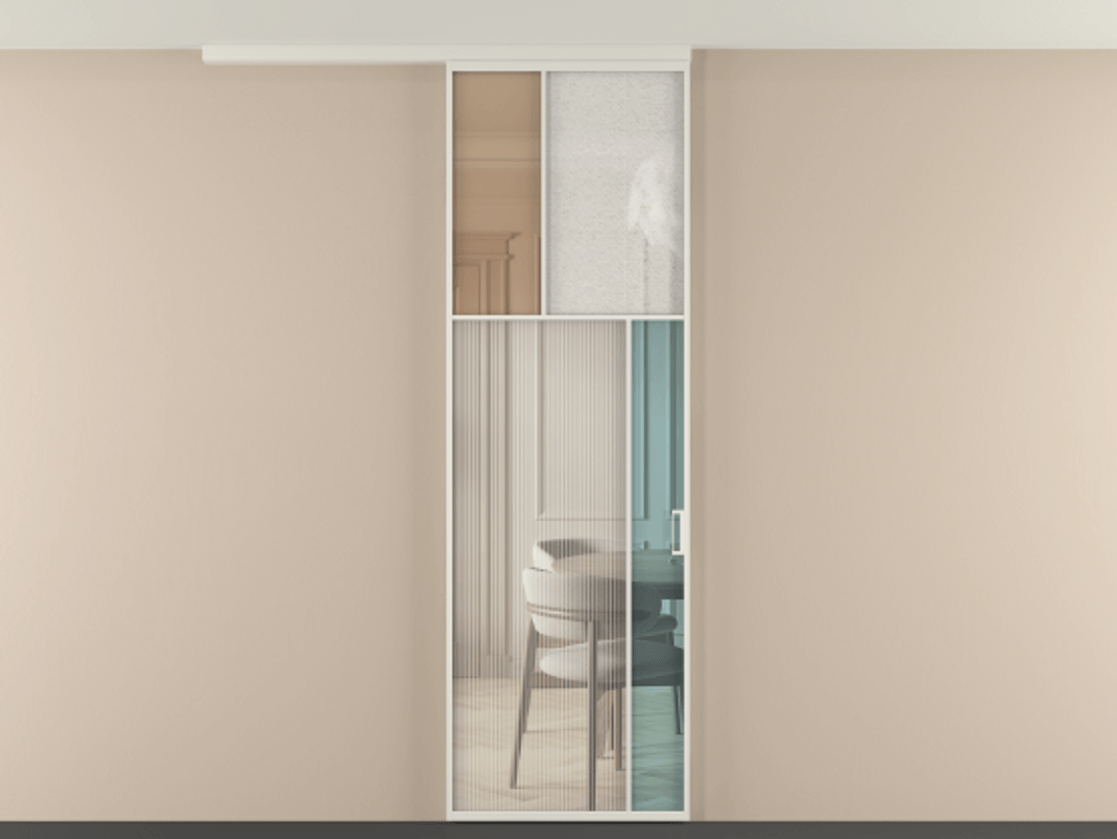 Перегородка Mosaic вдоль стены на потолок 1 створка АЛПР 041.23 Алюминий Белый Комбинация стекол Группы 1 и Группы 3 Цена 7100 AZE | Volhovec