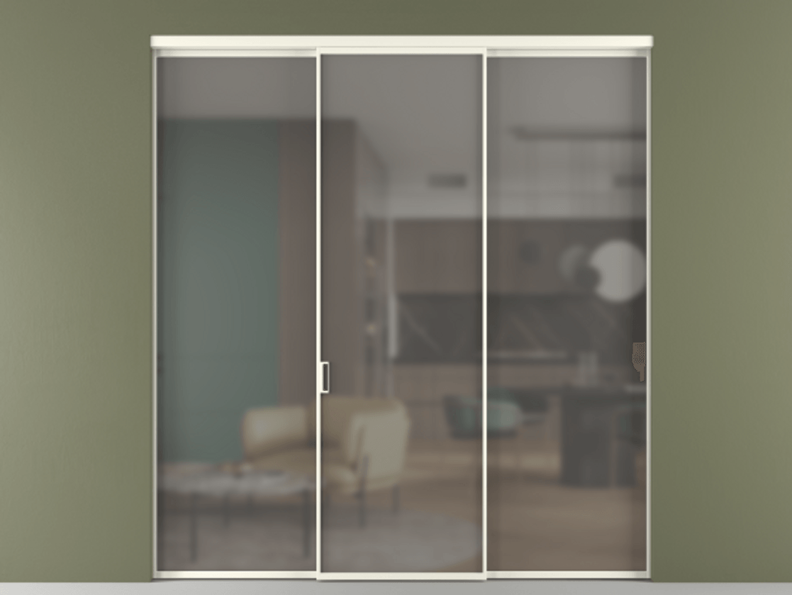 Перегородка Формато внутри проёма 3 створки АЛПР 040.01 Алюминий жемчужный Сатинированное серое стекло, триплекс Цена 11730 AZE | Volhovec