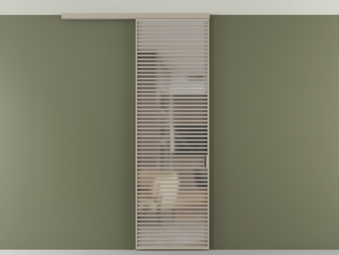 Перегородка Формато вдоль стены на потолок 1 створка АЛПР 040.07 Алюминий бисквитный Сатинированное стекло "Мателюкс Кристал Вижн", калёное, матовое, каленое 6 мм Цена 10090 AZE | Volhovec