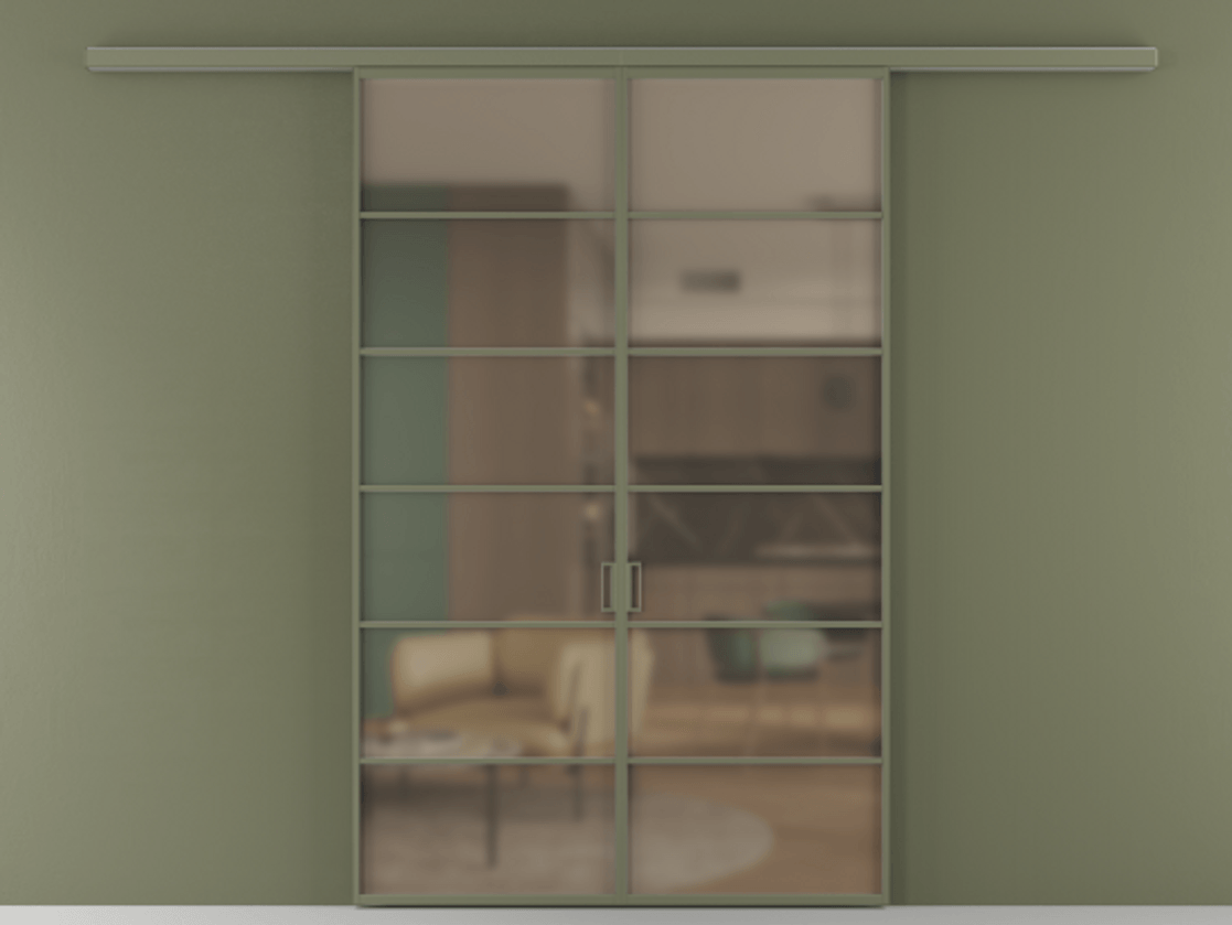 Перегородка Formato вдоль стены 2 створки АЛПР 040.04 Алюминий оливковый тёмный Сатинированное бронзовое стекло, триплекс Цена 12960 AZE | Volhovec