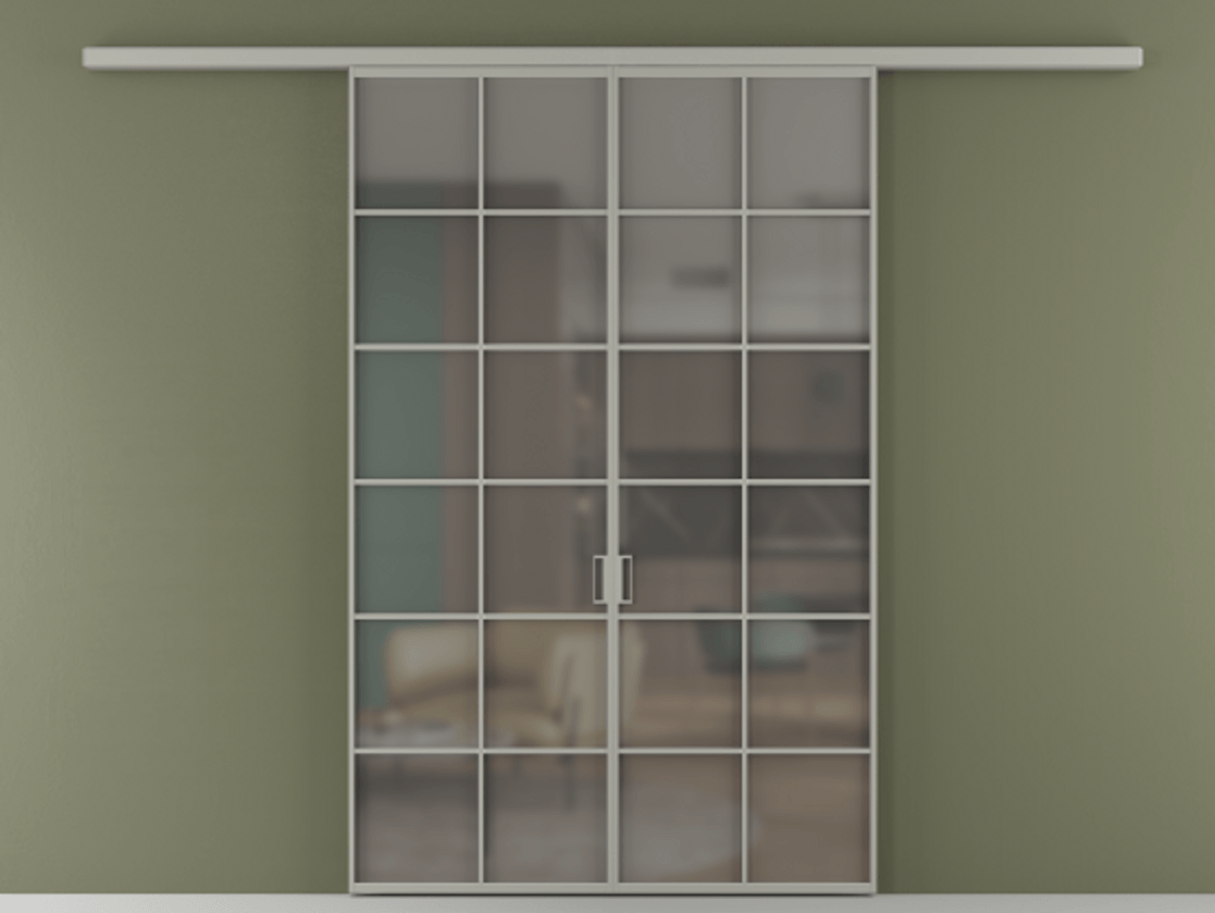 Перегородка Formato вдоль стены 2 створки АЛПР 040.05 Алюминий нейтральный серый Сатинированное серое стекло, триплекс Цена 12960 AZE | Volhovec