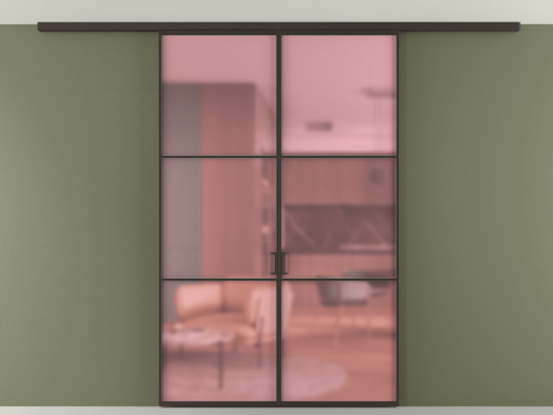 Перегородка Formato вдоль стены на потолок 2 створки АЛПР 040.03 Алюминий антрацит Сатинированное розовое стекло, триплекс Цена 11900 AZE | Volhovec