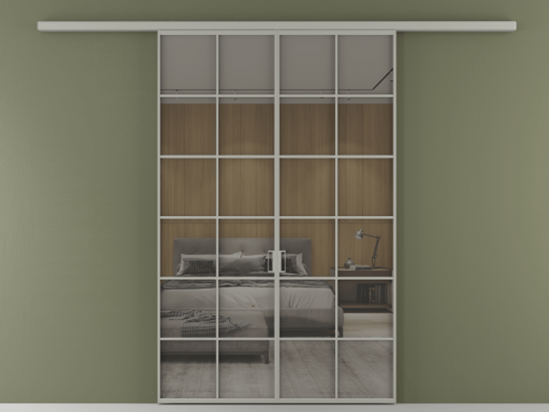 Перегородка Formato вдоль стены 2 створки АЛПР 040.05 Алюминий нейтральный серый Рефлективное серое стекло "Stopsol", калёное Цена 13790 AZE | Volhovec