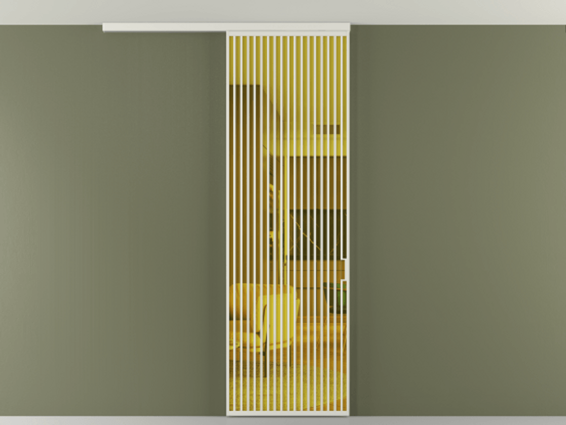 Перегородка Формато вдоль стены на потолок 1 створка АЛПР 040.06 Алюминий серый Прозрачное жёлтое стекло, триплекс Цена 9300 AZE | Volhovec