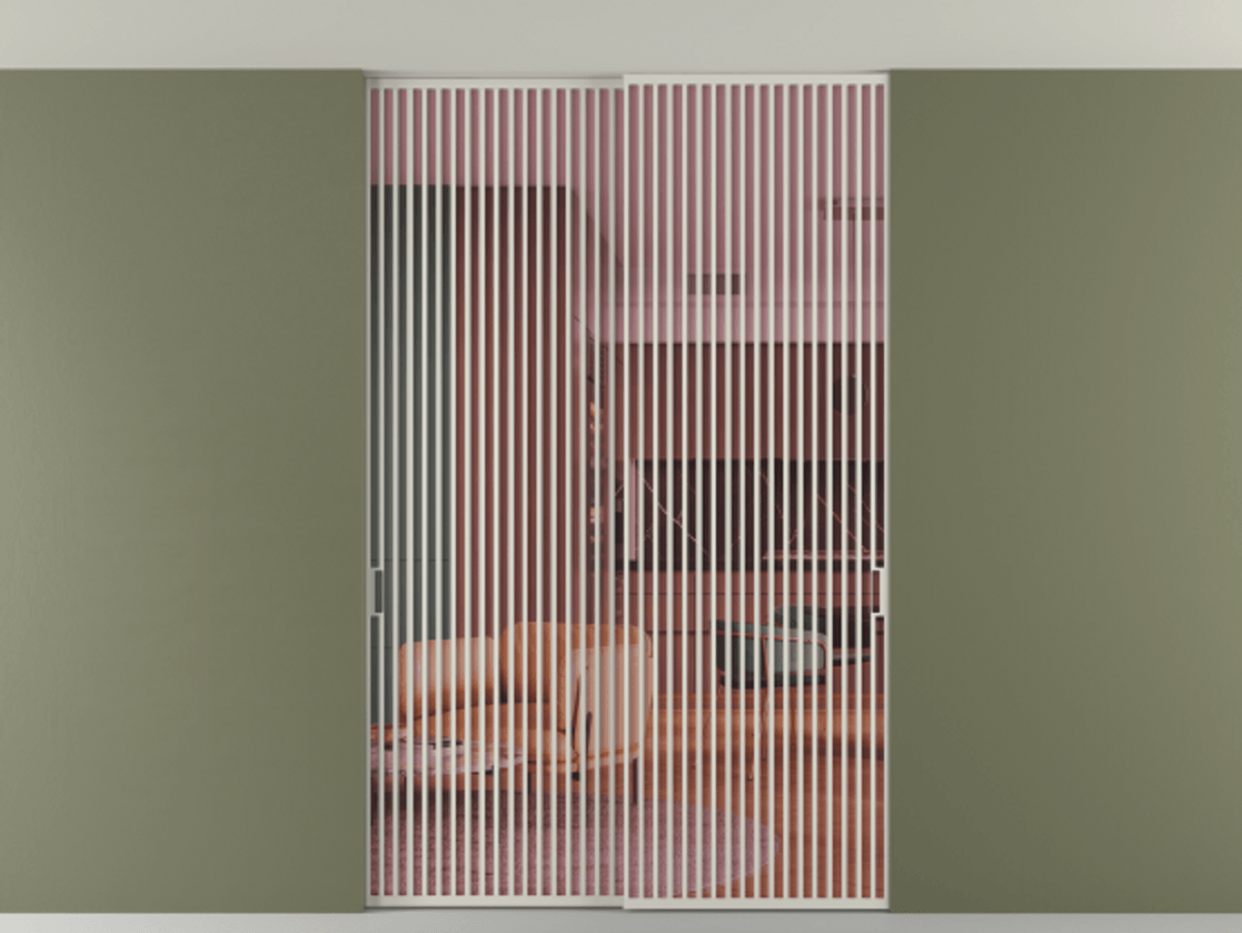 Перегородка Формато внутри проёма скрытое крепление в потолок 2 створки АЛПР 040.06 Алюминий тёплый серый Прозрачное розовое стекло, триплекс Цена 21400 AZE | Volhovec