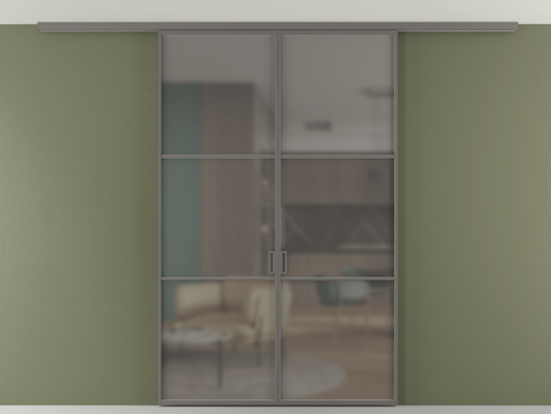 Перегородка Формато вдоль стены на потолок 2 створки АЛПР 040.03 Алюминий классический серый Сатинированное серое стекло, триплекс Цена 11880 AZE | Volhovec