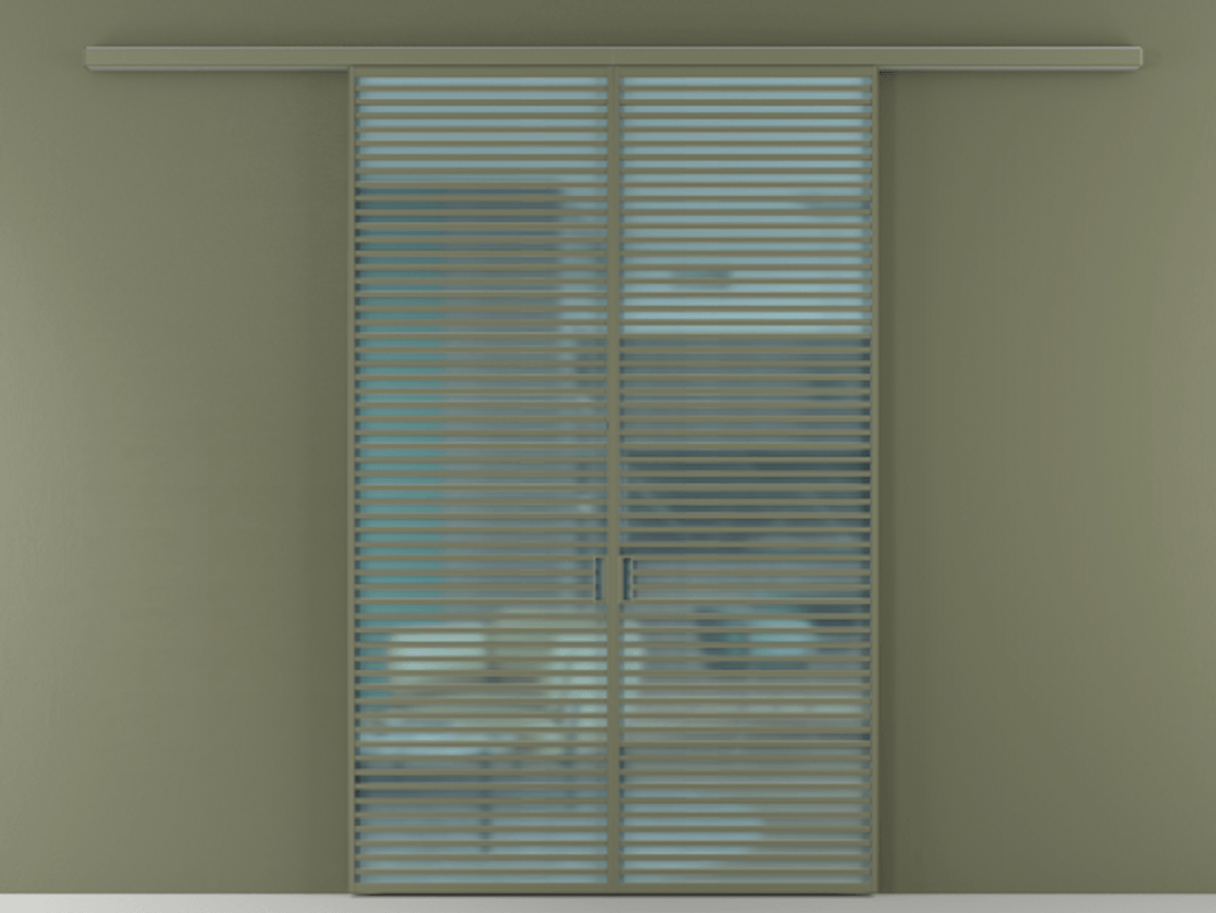 Перегородка Formato вдоль стены 2 створки АЛПР 040.07 Алюминий оливковый тёмный Сатинированное голубое стекло, триплекс Цена 18800 AZE | Volhovec