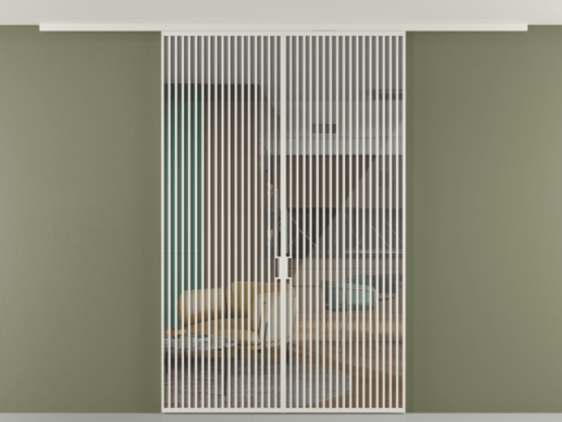 Перегородка Формато вдоль стены на потолок 2 створки АЛПР 040.06 Алюминий Белый Рефлективное прозрачное стекло "Стопсол", калёное Цена 22940 AZE | Volhovec