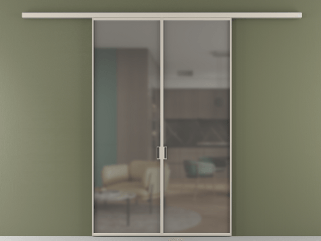 Перегородка Формато вдоль стены 2 створки АЛПР 040.01 Алюминий светло-бежевый Сатинированное серое стекло, триплекс Цена 9770 AZE | Volhovec