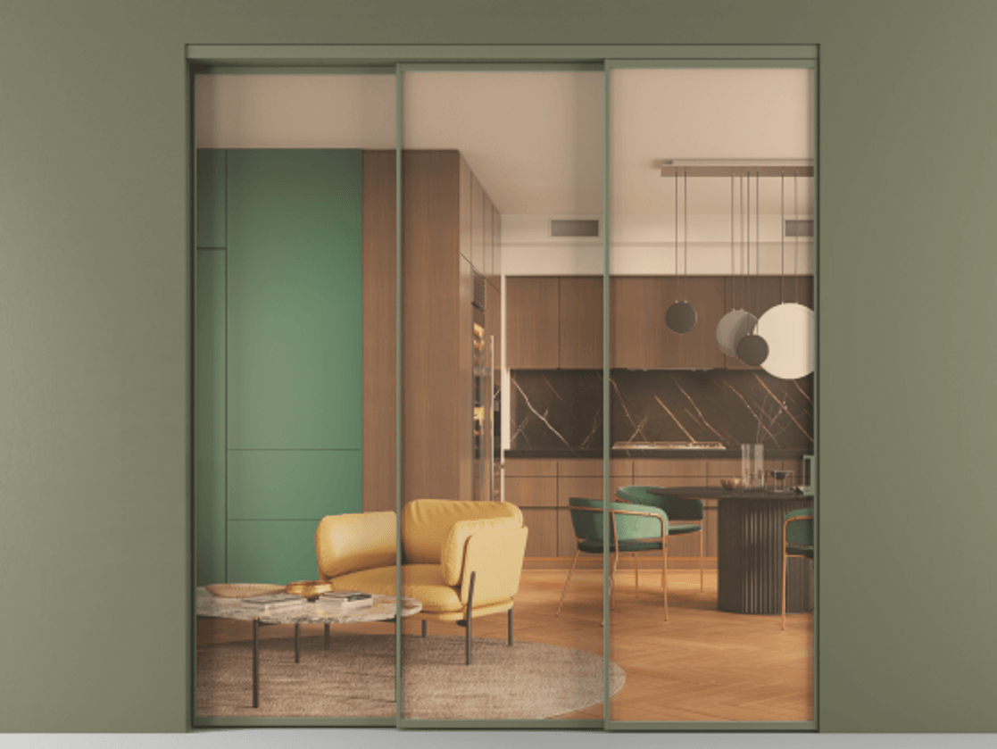 Перегородка Formato внутри проёма 3 створки с синхронным механизмом АЛПР 040.01 Алюминий оливковый тёмный Прозрачное оранжевое стекло, триплекс. Цена 17300 AZE 1. Полотно 3 шт. (800/2100 мм)
2. Комплект установки раздвижной системы
3. Базовый комплект фурнитуры
4. Комплект фурнитуры телескопик синхро-2
5.Ручка RONDO
. Фабрика дверей Волховец 8 (800) 551 43 19 Перегородка Formato внутри проёма 3 створки с синхронным механизмом АЛПР 040.01 Алюминий оливковый тёмный Прозрачное оранжевое стекло, триплекс Цена 17300 AZE | Volhovec