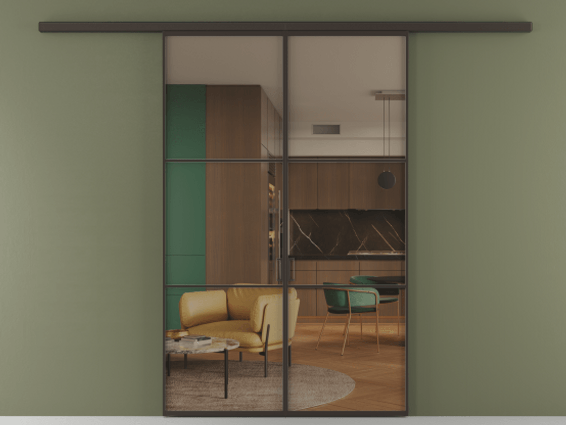 Перегородка Formato вдоль стены 2 створки АЛПР 040.03 Алюминий антрацит Прозрачное бронзовое стекло, триплекс Цена 12150 AZE | Volhovec