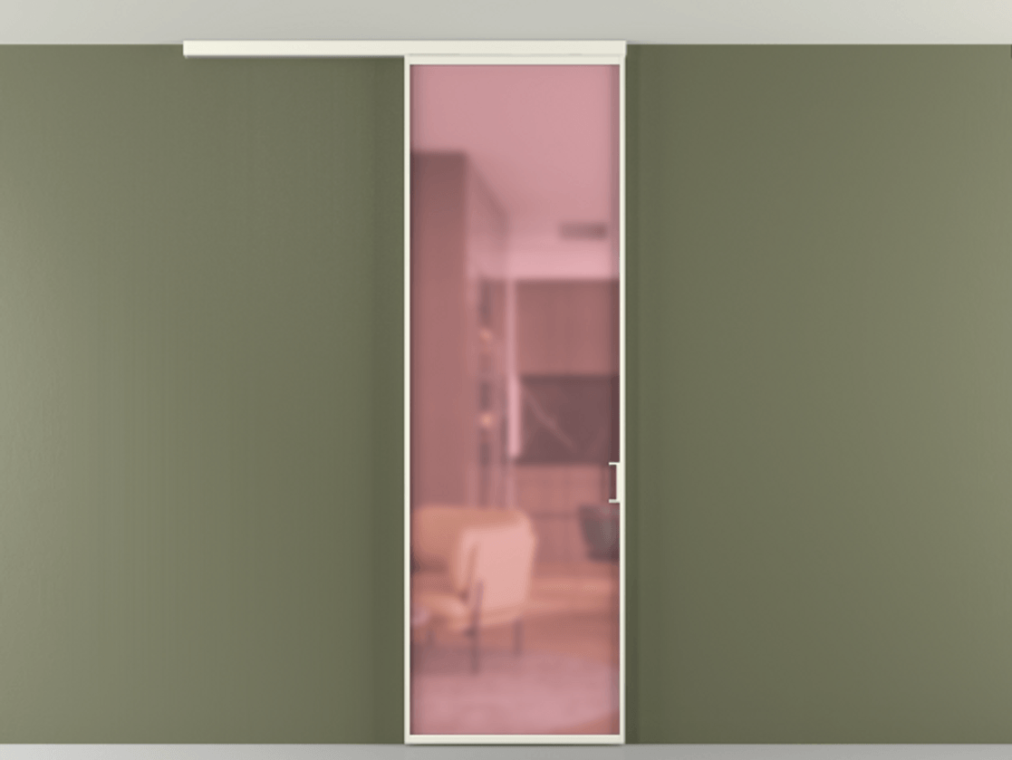 Перегородка Формато вдоль стены на потолок 1 створка АЛПР 040.01 Алюминий жемчужный Сатинированное розовое стекло, триплекс Цена 4800 AZE | Volhovec