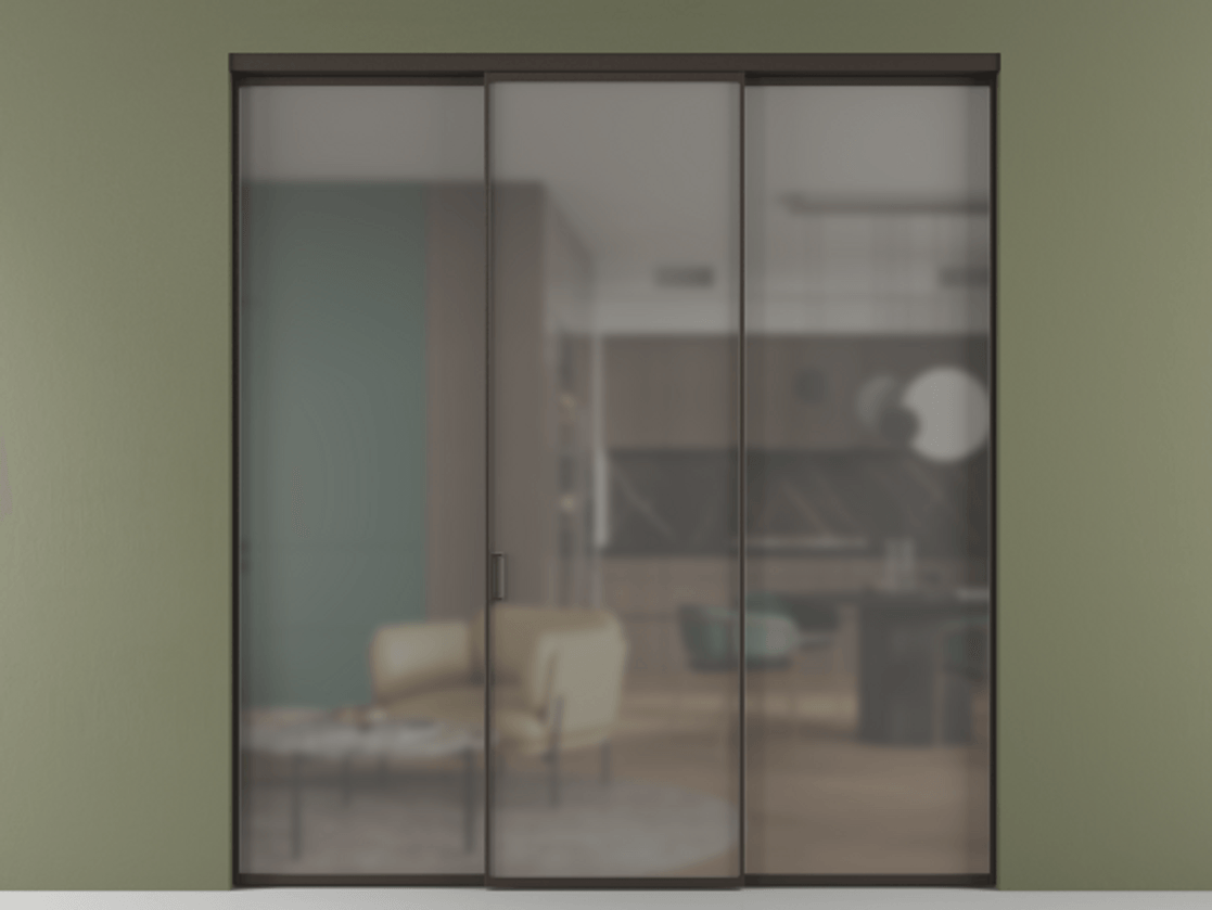 Перегородка Формато внутри проёма 3 створки АЛПР 040.01 Алюминий антрацит Сатинированное серое стекло, триплекс Цена 11730 AZE | Volhovec