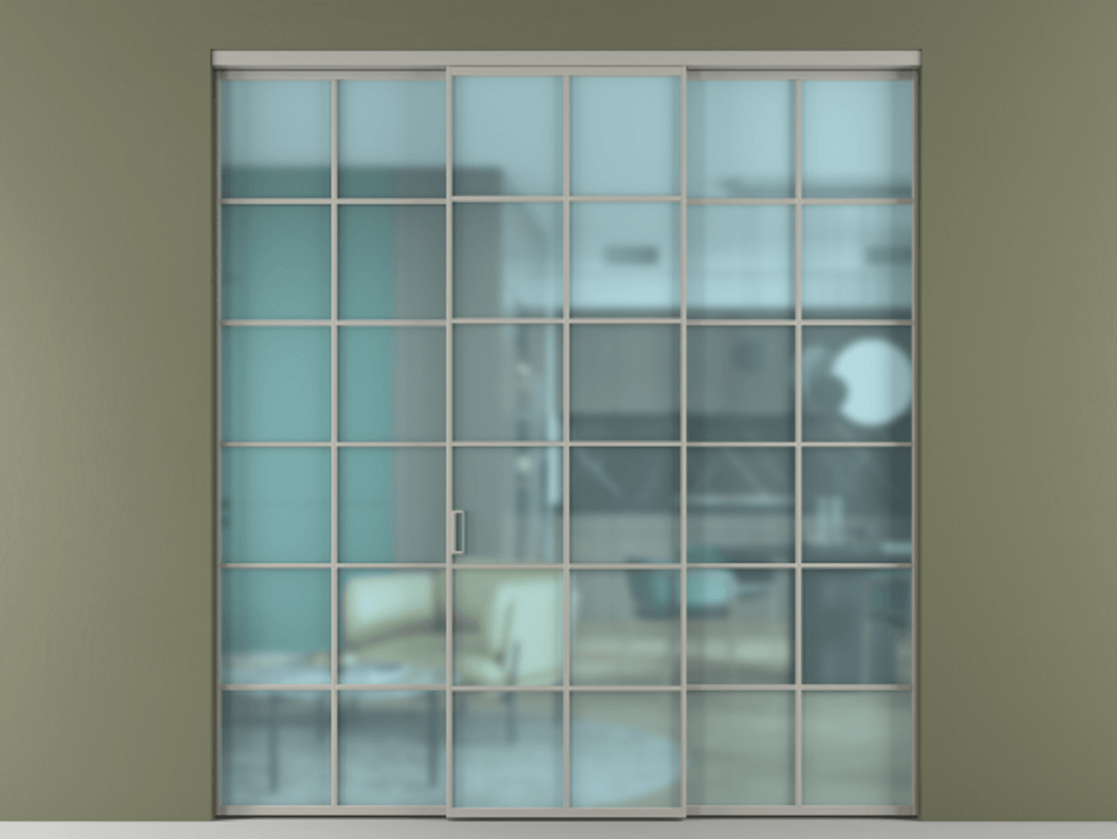 Перегородка Formato внутри проёма 3 створки АЛПР 040.05 Алюминий нейтральный серый Сатинированное голубое стекло, триплекс Цена 13300 AZE | Volhovec