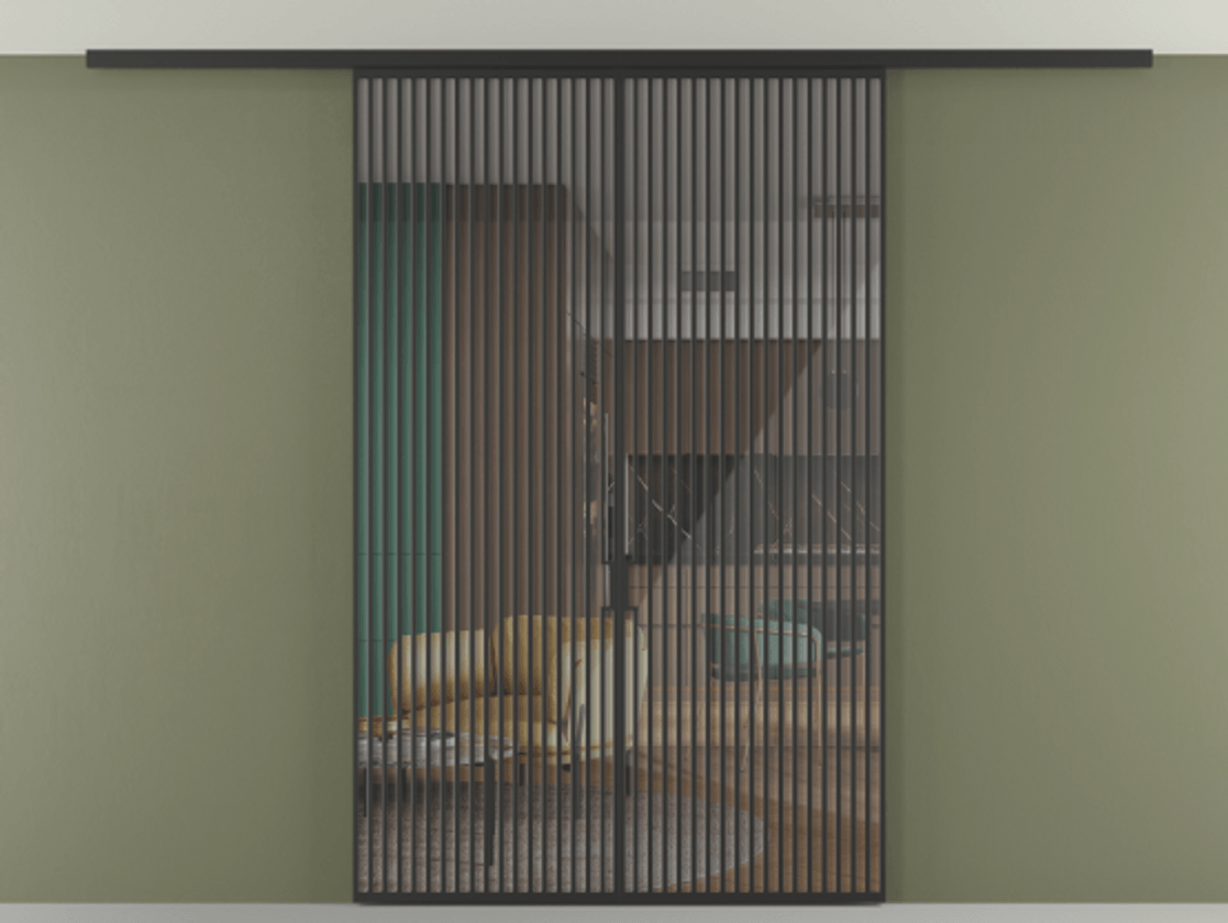 Перегородка Формато вдоль стены на потолок 2 створки АЛПР 040.06 Алюминий Черный Рефлективное прозрачное стекло "Стопсол", калёное Цена 22940 AZE | Volhovec