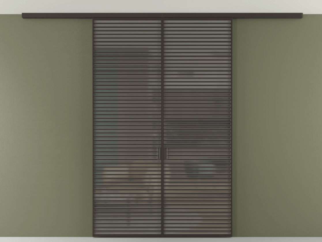 Перегородка Формато вдоль стены на потолок 2 створки АЛПР 040.07 Алюминий антрацит Сатинированное серое стекло, триплекс Цена 19150 AZE | Volhovec