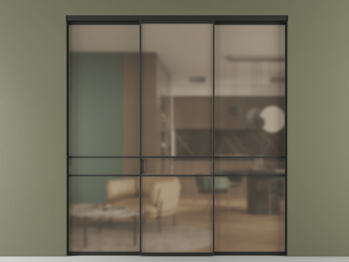 Перегородка Формато внутри проёма 3 створки АЛПР 040.02 Алюминий Черный Сатинированное бронзовое стекло, триплекс Цена 11880 AZE | Volhovec