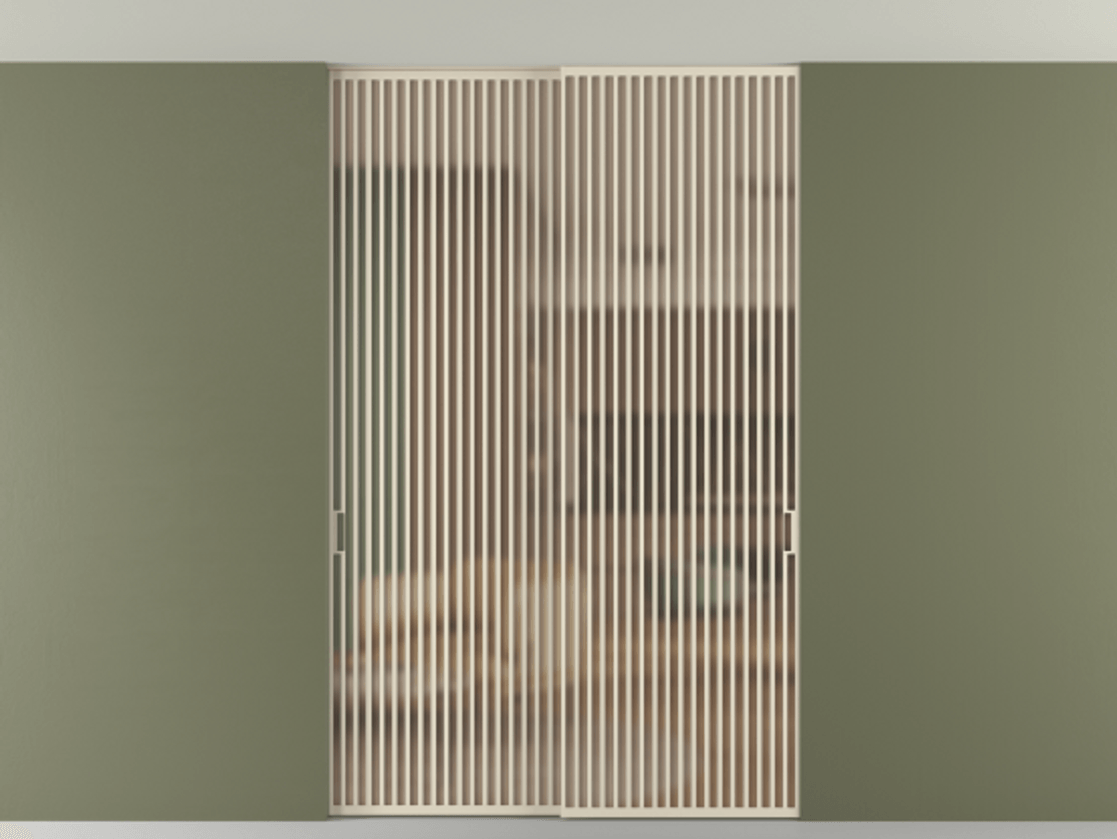 Перегородка Формато внутри проёма скрытое крепление в потолок 2 створки АЛПР 040.06 Алюминий бежево-серый Сатинированное оранжевое стекло, триплекс Цена 21400 AZE | Volhovec