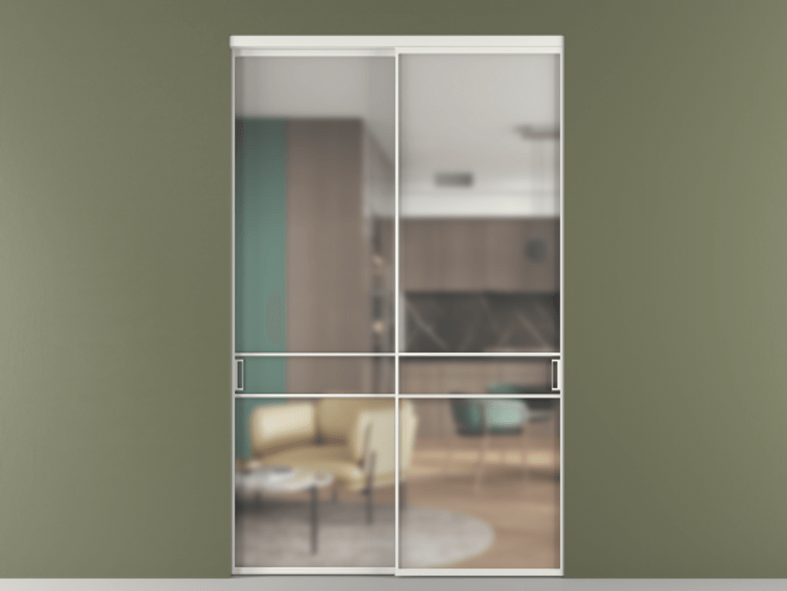 Перегородка Формато внутри проёма 2 створки АЛПР 040.02 Алюминий светло-серый Сатинированное стекло "Мателюкс Кристал Вижн", калёное, матовое, каленое 6 мм Цена 24930 AZE  | Volhovec