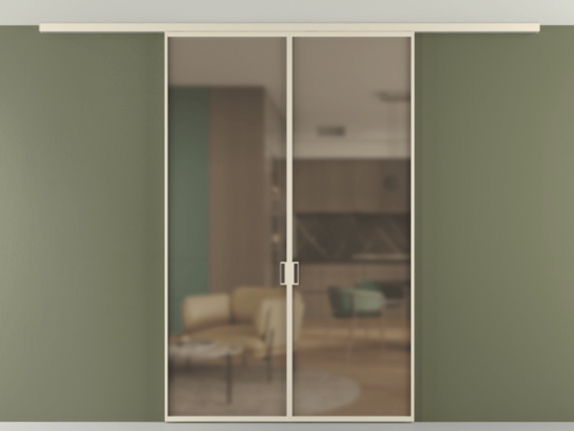 Перегородка Формато вдоль стены на потолок 2 створки АЛПР 040.01 Алюминий бежево-серый Сатинированное бронзовое стекло, триплекс Цена 11260 AZE | Volhovec