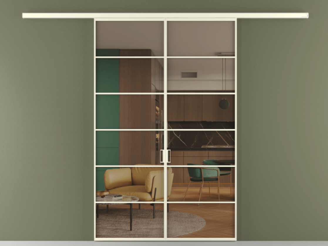 Перегородка Формато вдоль стены 2 створки АЛПР 040.04 Алюминий молочно-белый Прозрачное бронзовое стекло, триплекс Цена 10800 AZE | Volhovec