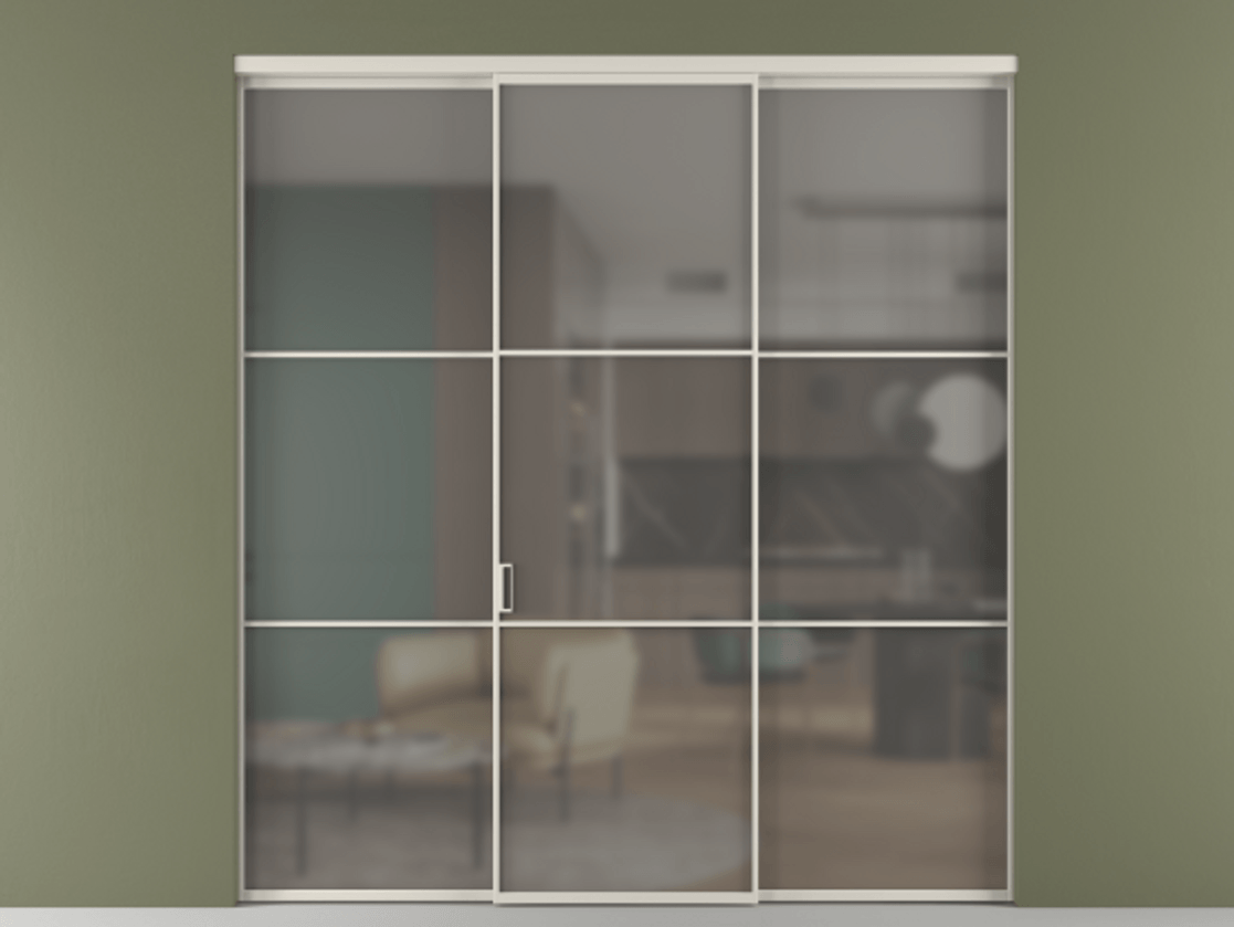 Перегородка Формато внутри проёма 3 створки АЛПР 040.03 Алюминий облачно-серый Сатинированное серое стекло, триплекс Цена 12370 AZE | Volhovec