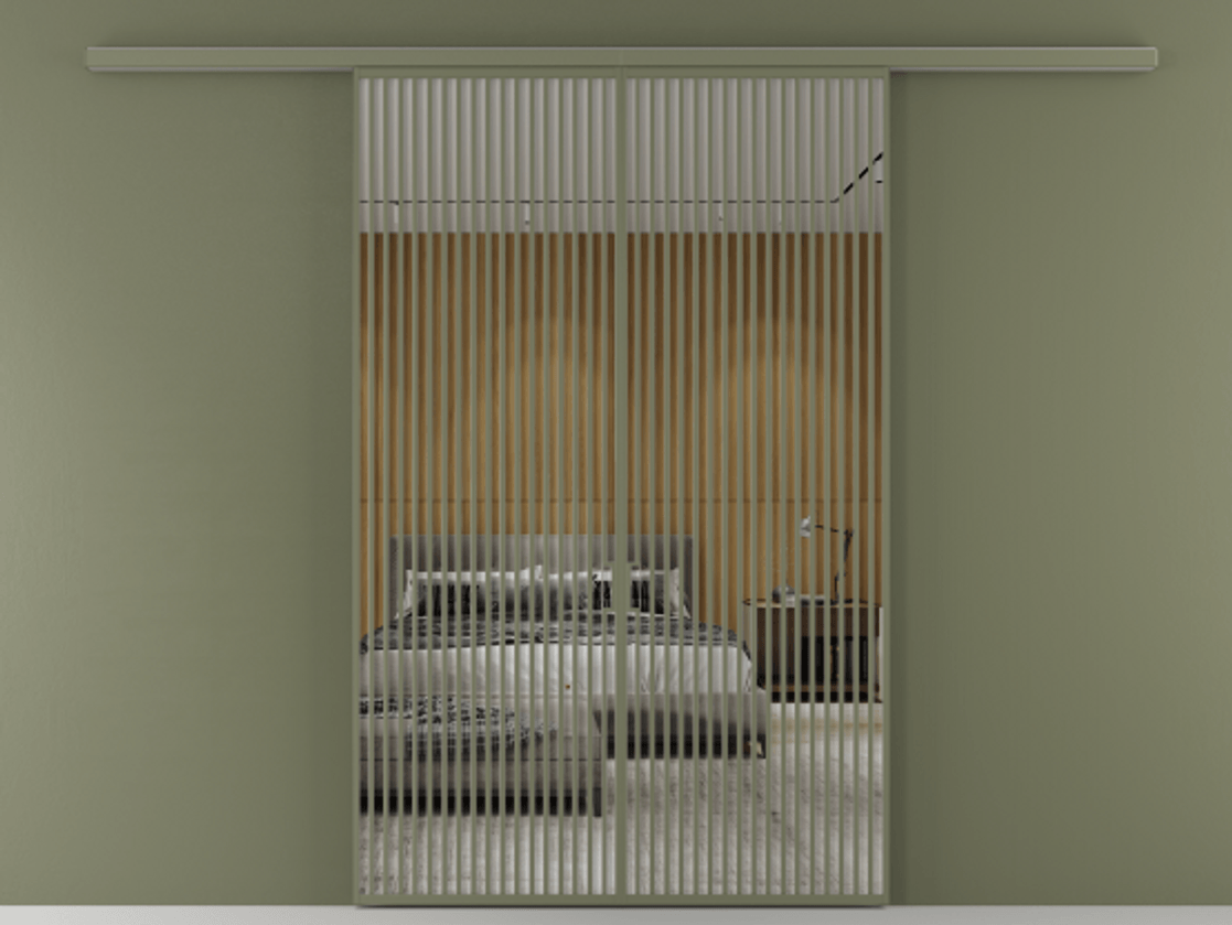 Перегородка Формато вдоль стены 2 створки АЛПР 040.06 Алюминий оливковый тёмный Двустороннее зеркало, триплекс , триплекс 6 мм Цена 17850 AZE | Volhovec