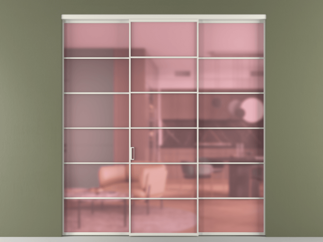 Перегородка Формато внутри проёма 3 створки АЛПР 040.04 Алюминий Белый Сатинированное розовое стекло, триплекс Цена 12800 AZE | Volhovec