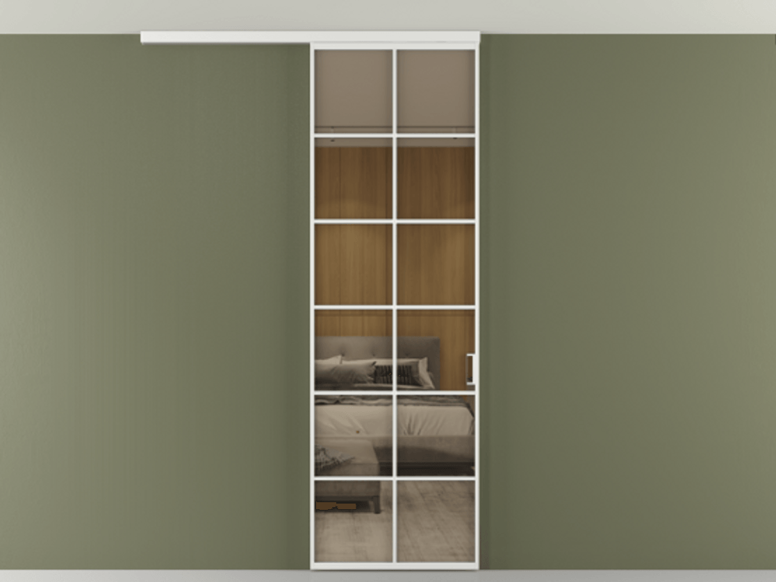 Перегородка Формато вдоль стены на потолок 1 створка АЛПР 040.05 Алюминий белоснежный Рефлективное бронзовое стекло "Стопсол", калёное Цена 5960 AZE | Volhovec