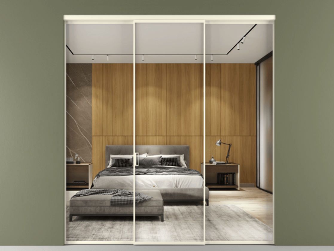 Перегородка Формато внутри проёма 3 створки АЛПР 040.01 Алюминий молочно-белый Двустороннее зеркало, триплекс , триплекс 6 мм Цена 11730 AZE | Volhovec