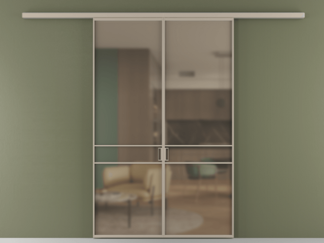 Перегородка Formato вдоль стены 2 створки АЛПР 040.02 Алюминий бисквитный Сатинированное бронзовое стекло, триплекс Цена 12150 AZE | Volhovec