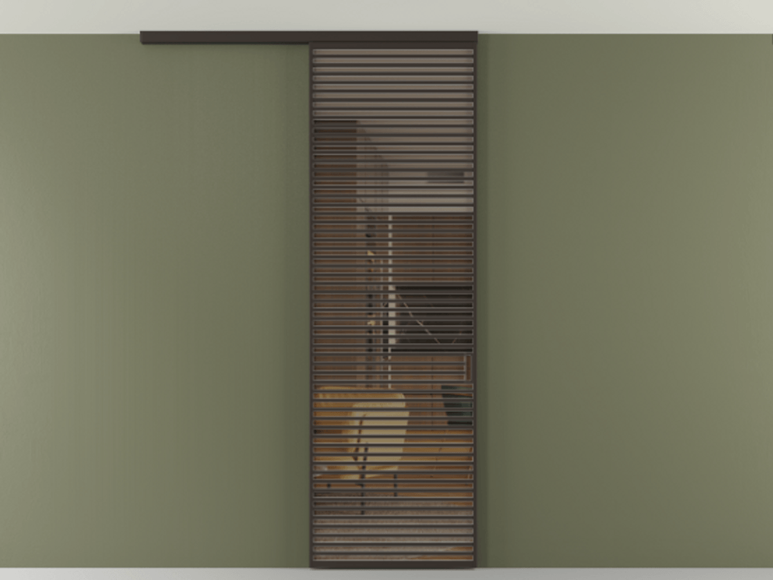 Перегородка Формато вдоль стены на потолок 1 створка АЛПР 040.07 Алюминий антрацит Прозрачное бронзовое стекло, триплекс Цена 9760 AZE | Volhovec