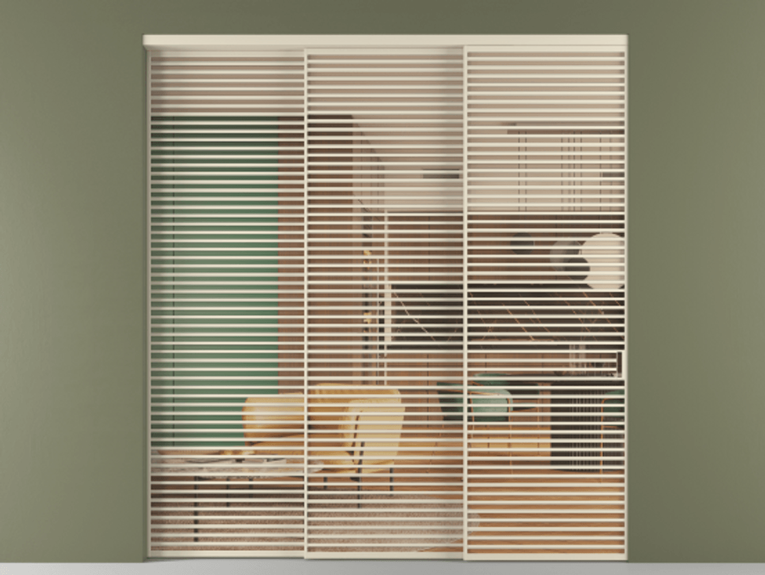 Перегородка Formato внутри проёма 3 створки с синхронным механизмом АЛПР 040.07 Алюминий бежево-серый Прозрачное оранжевое стекло, триплекс Цена 683600 ₽  | Volhovec