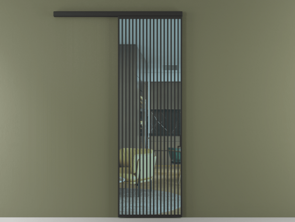 Перегородка Formato вдоль стены 1 створка АЛПР 040.06 Алюминий Черный Прозрачное голубое стекло, триплекс Цена 9200 AZE  | Volhovec