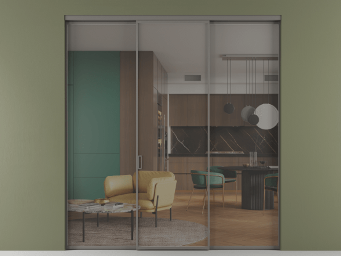 Перегородка Формато внутри проёма 3 створки АЛПР 040.01 Алюминий классический серый Прозрачное серое стекло, триплекс Цена 11730 AZE | Volhovec