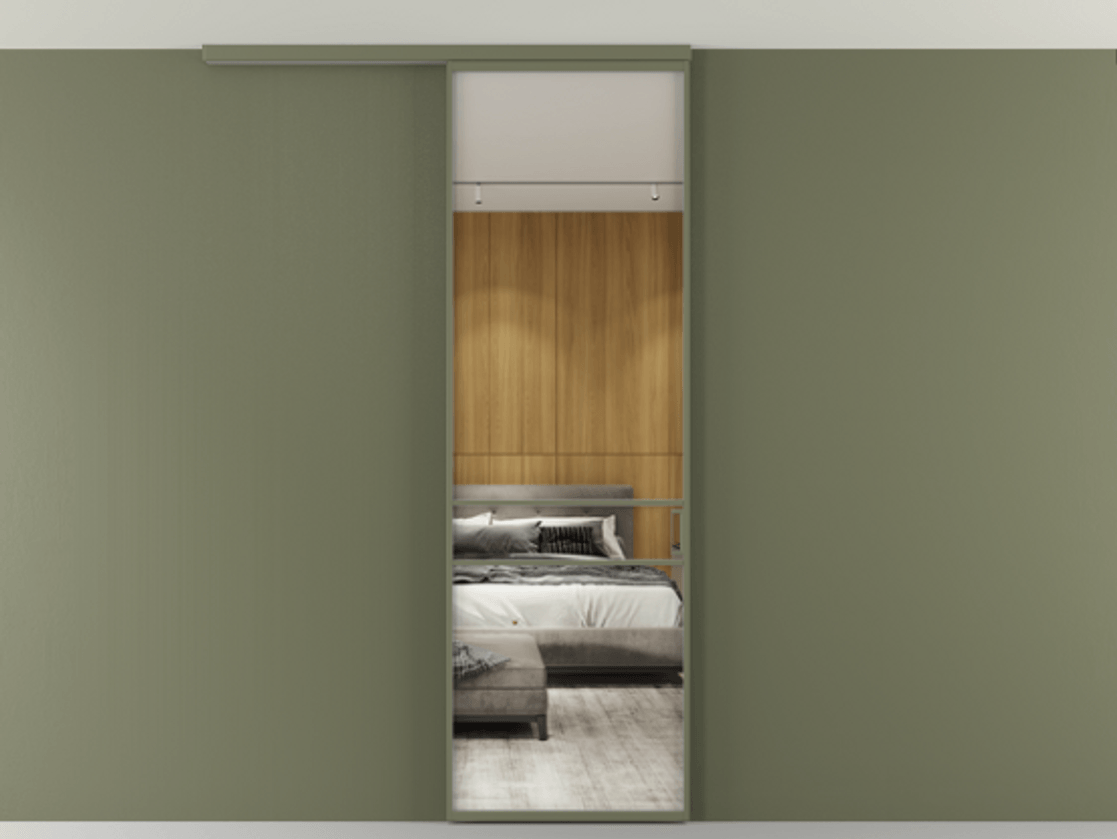 Перегородка Formato вдоль стены на потолок 1 створка АЛПР 040.02 Алюминий оливковый тёмный Двустороннее зеркало, триплекс , триплекс 6 мм Цена 141030 сом | Volhovec