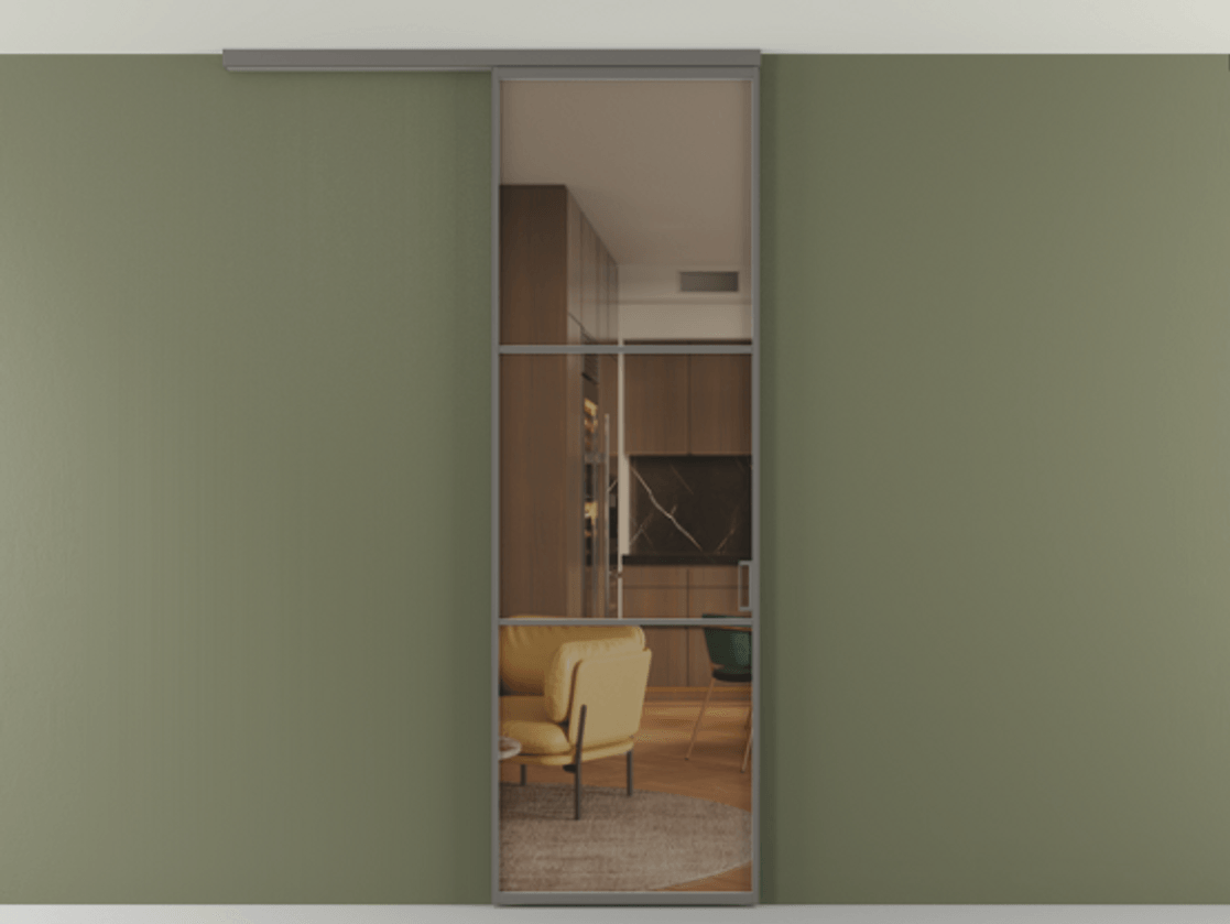 Перегородка Формато вдоль стены на потолок 1 створка АЛПР 040.03 Алюминий классический серый Прозрачное бронзовое стекло, триплекс Цена 147040 сом | Volhovec