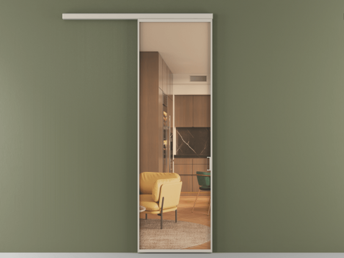 Перегородка Формато вдоль стены 1 створка АЛПР 040.01 Алюминий светло-бежевый Прозрачное оранжевое стекло, триплекс Цена 5300 AZE  | Volhovec