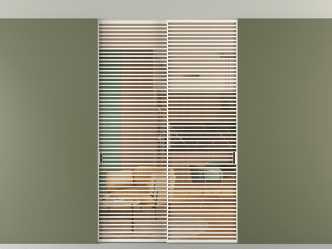 Перегородка Формато внутри проёма скрытое крепление в потолок 2 створки АЛПР 040.07 Алюминий пудровый белый Прозрачное оранжевое стекло, триплекс Цена 21400 AZE | Volhovec