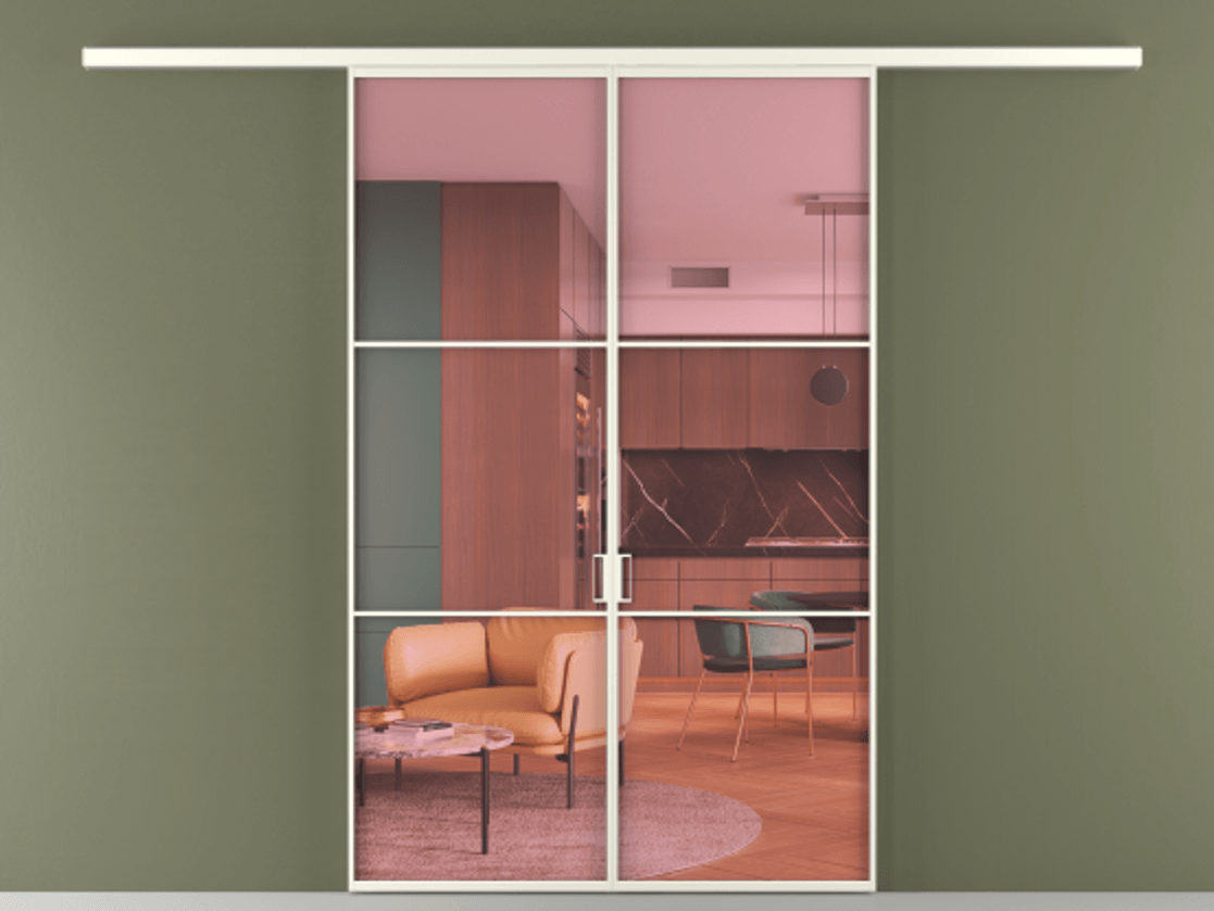 Перегородка Formato вдоль стены 2 створки АЛПР 040.03 Алюминий жемчужный Прозрачное розовое стекло, триплекс Цена 12100 AZE | Volhovec