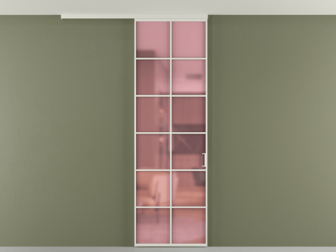 Перегородка Формато вдоль стены на потолок 1 створка АЛПР 040.05 Алюминий Белый Сатинированное розовое стекло, триплекс Цена 5200 AZE | Volhovec