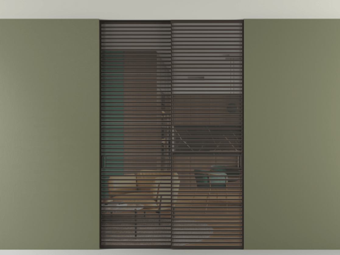 Перегородка Формато внутри проёма скрытое крепление в потолок 2 створки АЛПР 040.07 Алюминий антрацит Прозрачное серое стекло, триплекс Цена 21370 AZE | Volhovec