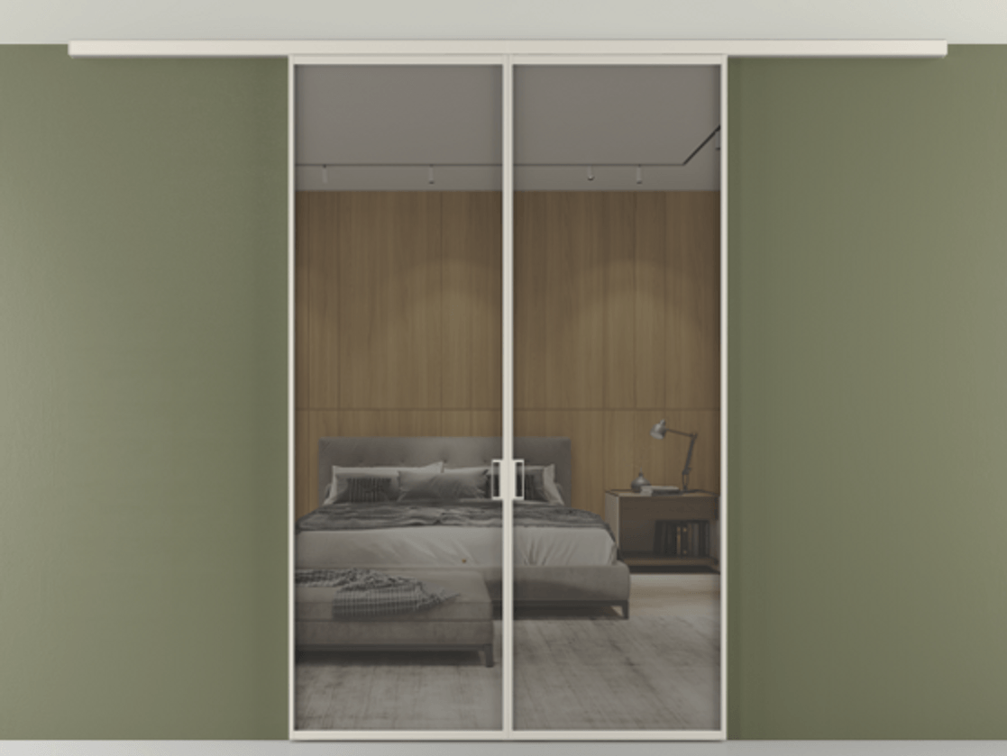 Перегородка Формато вдоль стены на потолок 2 створки АЛПР 040.01 Алюминий облачно-серый Рефлективное серое стекло "Стопсол", калёное Цена 12100 AZE | Volhovec