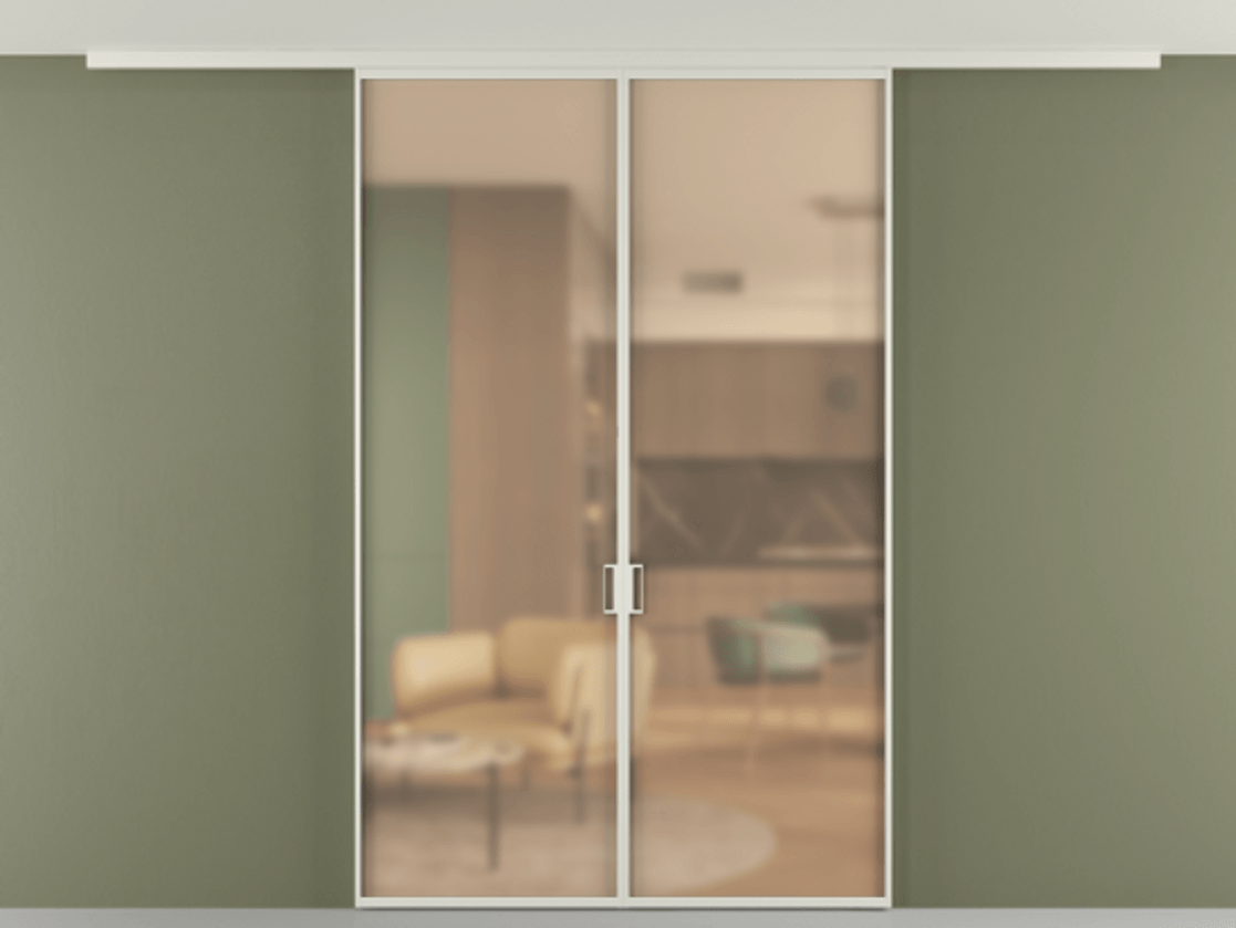 Перегородка Формато вдоль стены на потолок 2 створки АЛПР 040.01 Алюминий Белый Сатинированное оранжевое стекло, триплекс Цена 8900 AZE | Volhovec