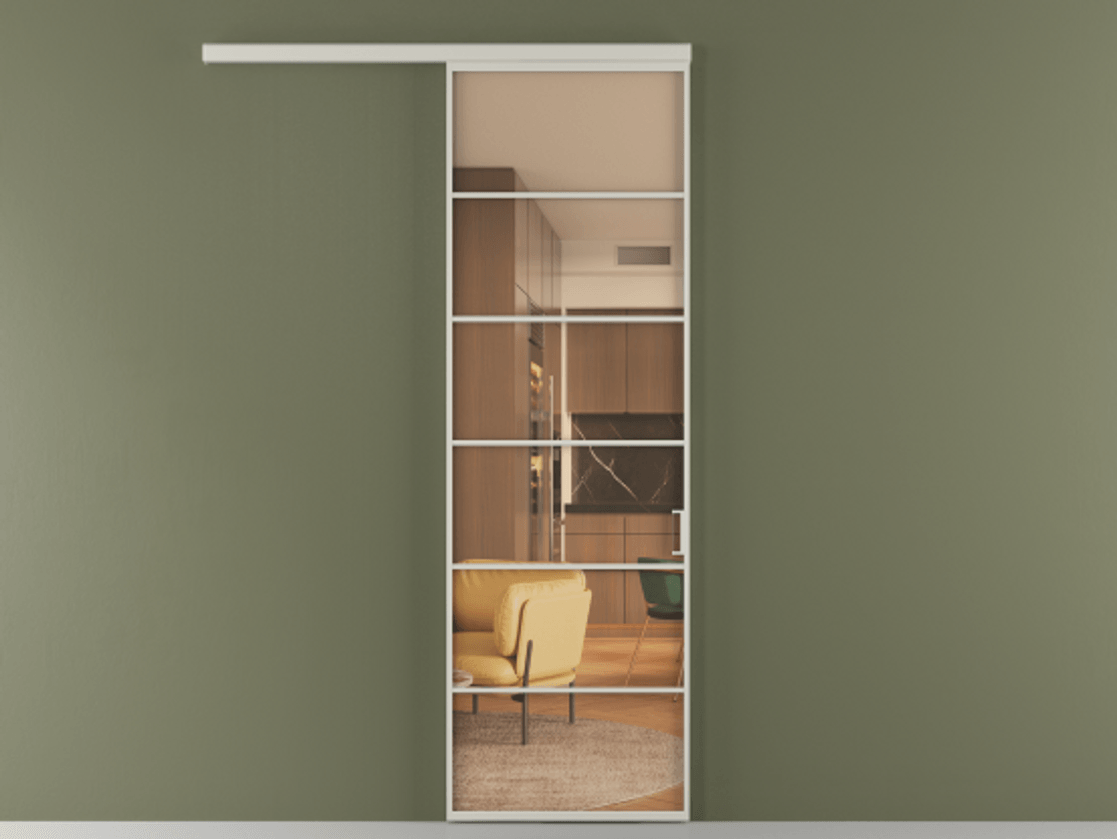 Перегородка Формато вдоль стены 1 створка АЛПР 040.04 Алюминий тёплый серый Прозрачное оранжевое стекло, триплекс Цена 5900 AZE  | Volhovec