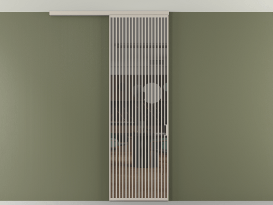 Перегородка Формато вдоль стены на потолок 1 створка АЛПР 040.06 Алюминий светло-бежевый Прозрачное серое стекло, триплекс Цена 9760 AZE | Volhovec