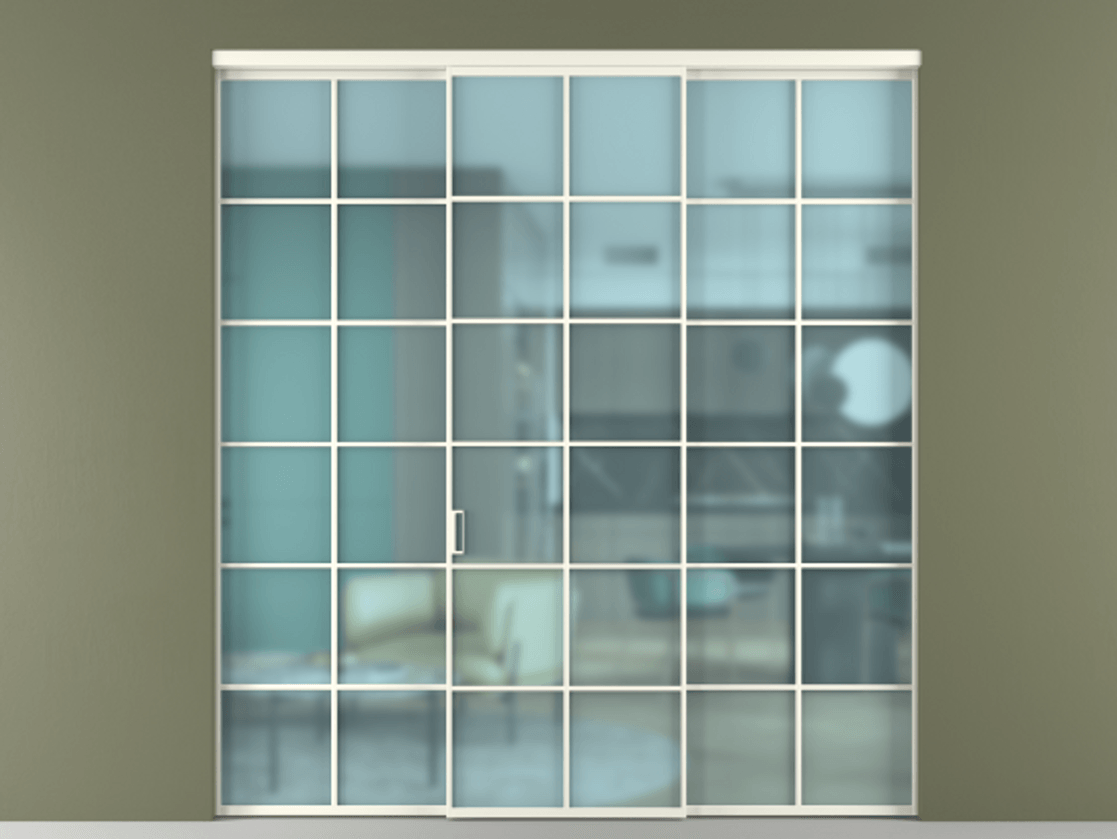 Перегородка Формато внутри проёма 3 створки АЛПР 040.05 Алюминий жемчужный Сатинированное голубое стекло, триплекс Цена 13300 AZE | Volhovec