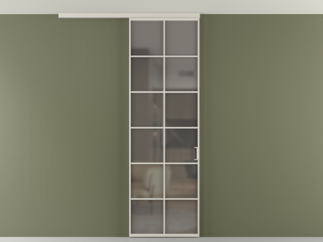 Перегородка Формато вдоль стены на потолок 1 створка АЛПР 040.05 Алюминий облачно-серый Сатинированное серое стекло, триплекс Цена 5620 AZE | Volhovec