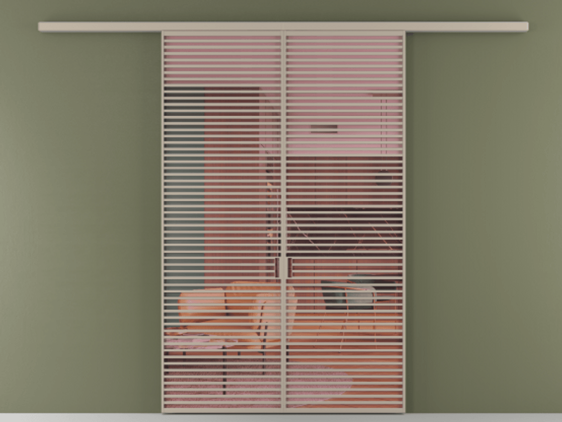 Перегородка Формато вдоль стены 2 створки АЛПР 040.07 Алюминий бисквитный Прозрачное розовое стекло, триплекс Цена 17900 AZE | Volhovec