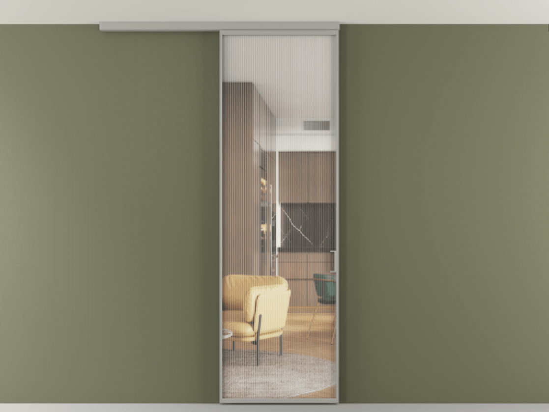 Перегородка Формато вдоль стены на потолок 1 створка АЛПР 040.01 Алюминий нейтральный серый Рифлёное стекло "Мору", триплекс Цена 5350 AZE | Volhovec